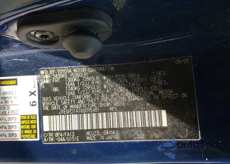 2006 Toyota Highlander V6 z USA, uszkodzony, nr VIN JTEGP21A760095481